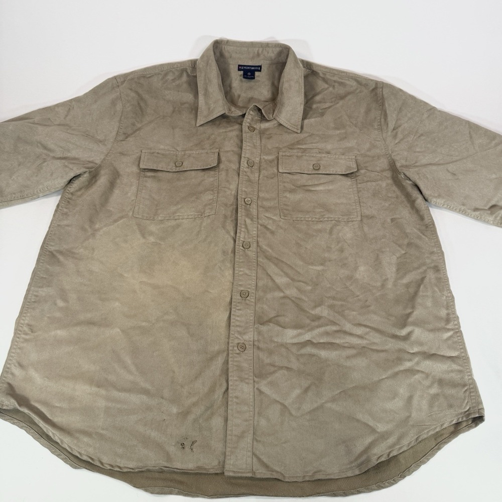 Vintage Knightsbridge 90s Faux Suede Button Up Shirt Men Beige XL Retro Hipster - Picture 6 of 13